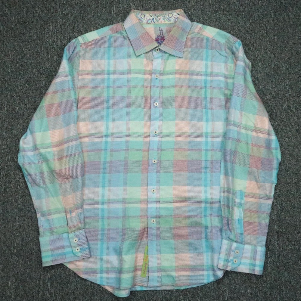 Robert Graham Shirt Mens XL Blue Plaid Long Sleeve Paisley Contrast Lining